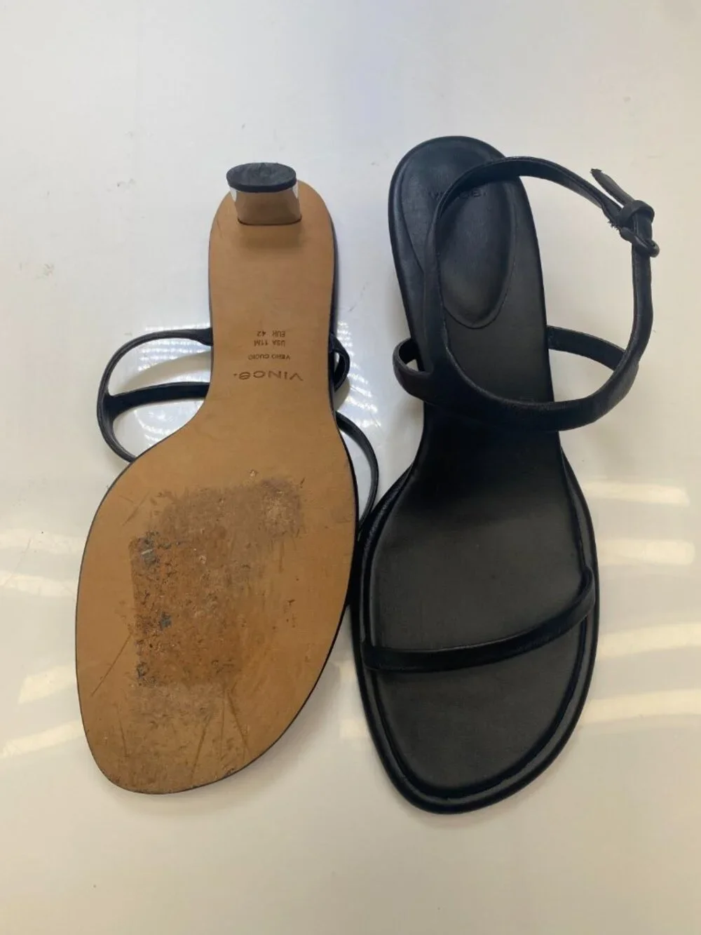 Vince Women's Ester Black Strap Kitten Strap Metal Leather Sandal 11